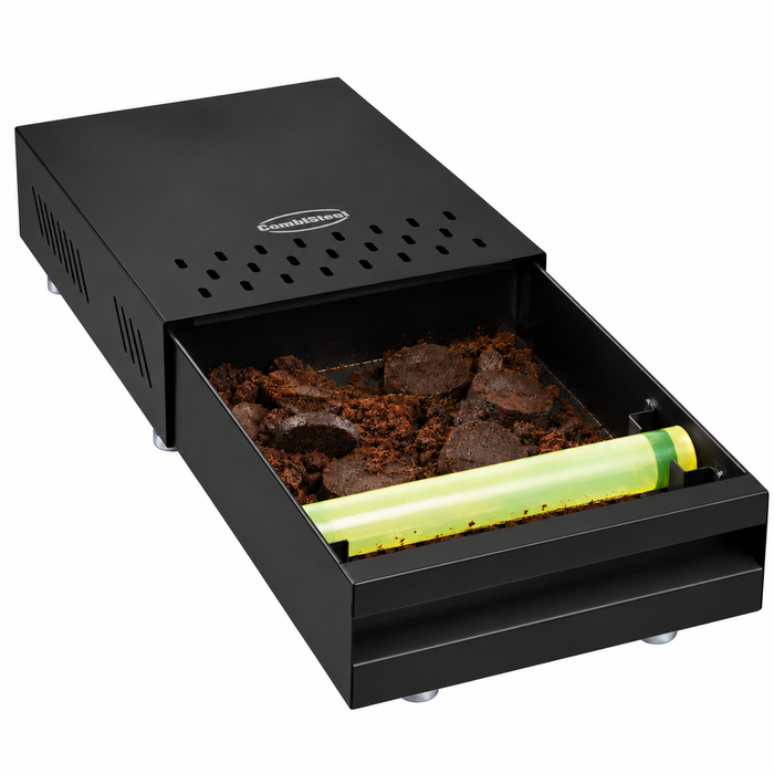 Black stainless steel coffee knock box with grounds receptacle view 6