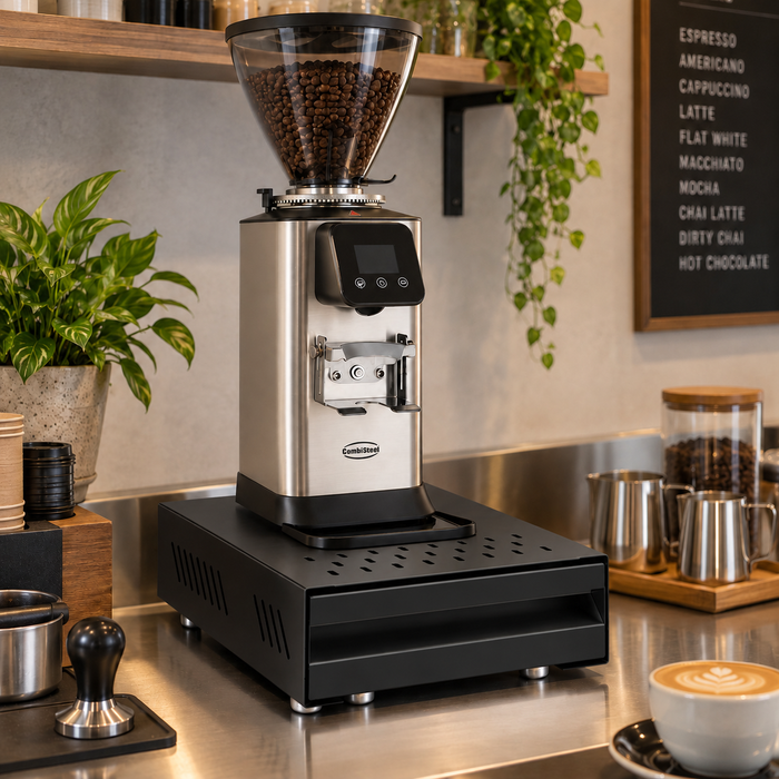 Black stainless steel coffee knock box with grounds receptacle view 7