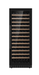 Single glass door wine cooler with LED lighting, 1604mm tall, holding wine bottles