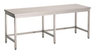 Stainless steel open frame worktable, 2500mm wide, 800mm deep, 900mm high.