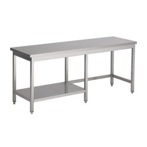 Stainless steel worktable with half shelf storage, 1300mm wide
