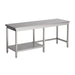 Stainless steel worktable with half shelf, 2800mm wide.