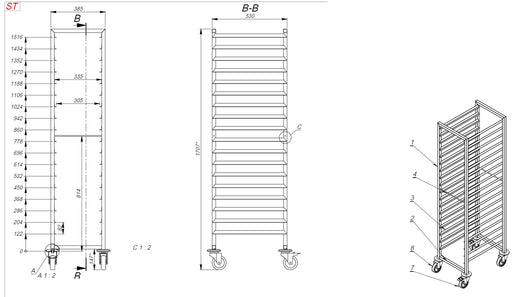 Stainless steel clearing trolley with multiple guide rails for gastronorm trays view 2