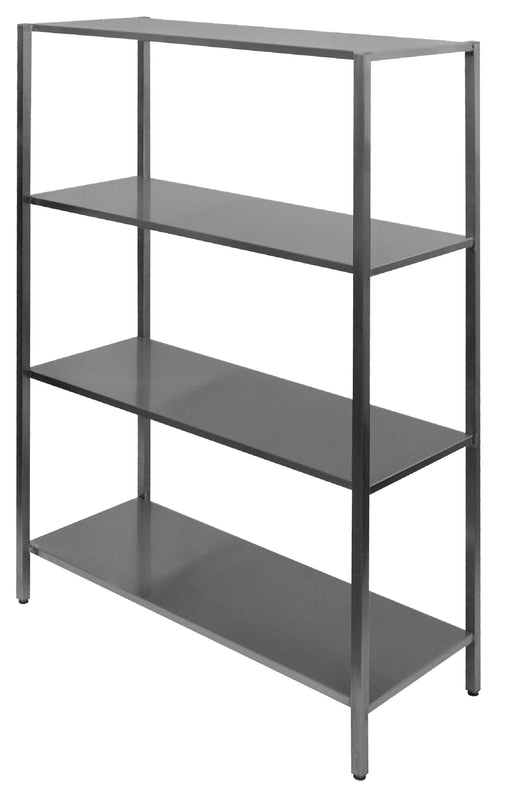 Four tier stainless steel shelf unit, 2000mm wide, 1800mm high