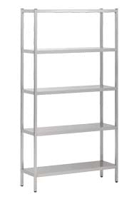 Five-tier stainless steel shelf unit, 1000mm wide, 1800mm tall