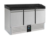 Combisteel 3 door pizza prep counter with black granite work surface and stainless steel body