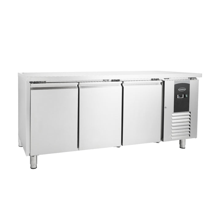 Stainless steel three door refrigerated counter with digital controls view 3
