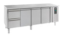 Stainless steel refrigerated counter with three doors and two drawers, 2230mm wide