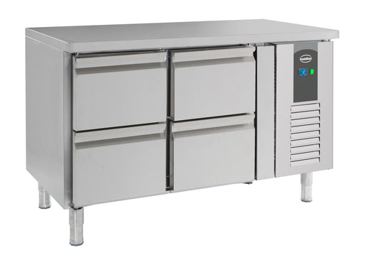 Stainless steel four drawer refrigerated prep counter with digital temperature control