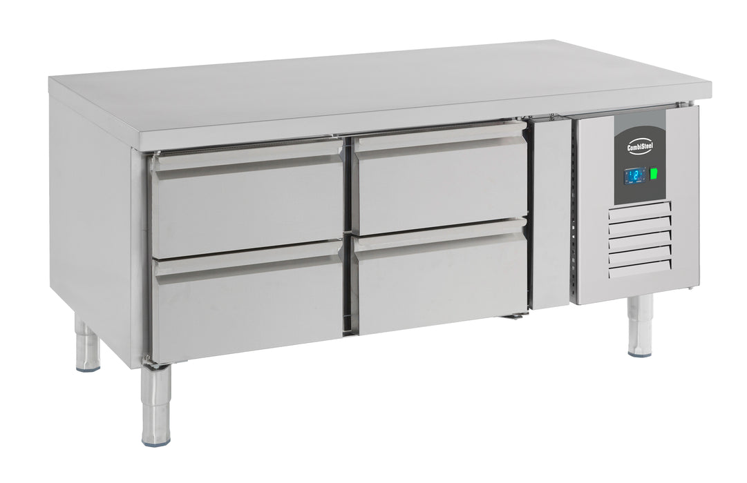 Stainless steel 4 drawer refrigerated counter, 1200mm wide x 650mm high