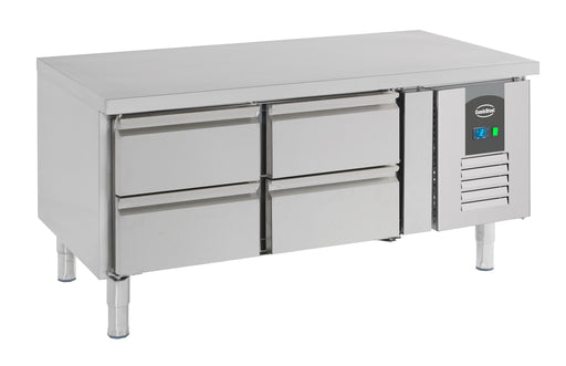 Stainless steel 4 drawer refrigerated counter, 1200mm wide x 650mm high