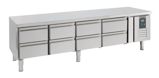 Stainless steel 8 drawer refrigerated counter, 2000mm wide x 700mm deep x 650mm high