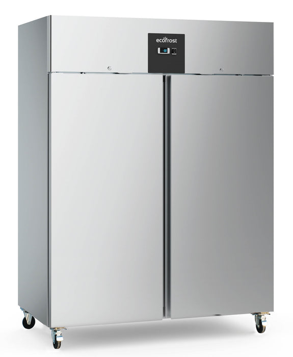 Stainless steel upright refrigerator with two doors, commercial catering fridge