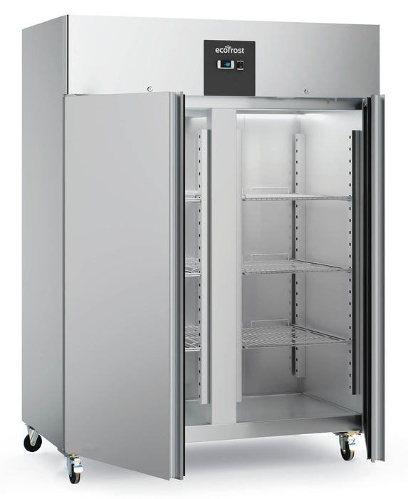 Stainless steel upright refrigerator with two doors, commercial catering fridge view 2