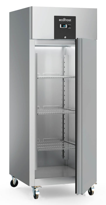 Stainless steel single door upright freezer with handle view 2