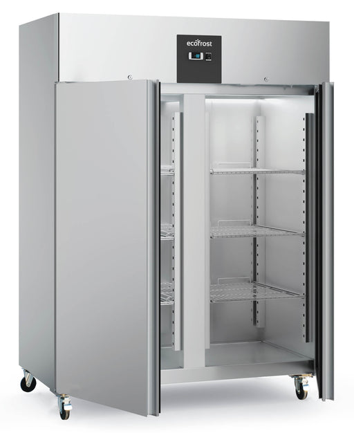 Stainless steel upright 2 door commercial freezer with temperature display view 2