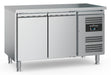 Stainless steel two door refrigerated counter with adjustable feet