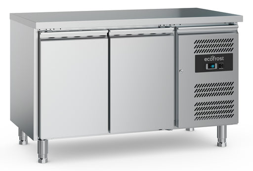 Stainless steel two door refrigerated counter with adjustable feet