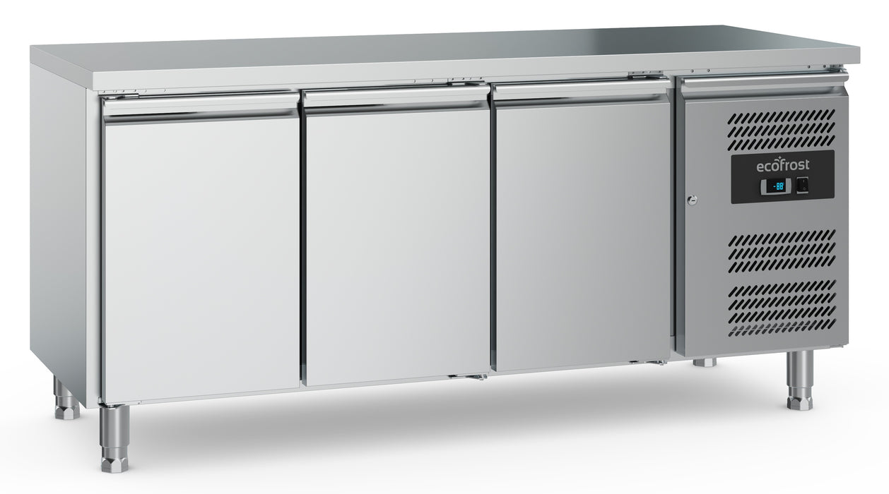 Stainless steel 3 door refrigerated counter with adjustable feet