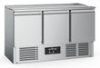Stainless steel three-door saladette counter with open top GN pan compartments