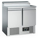 Stainless steel two door salad prep counter with clear lid and five gastronorm containers