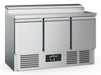 Stainless steel three door saladette prep counter fridge with GN pan containers