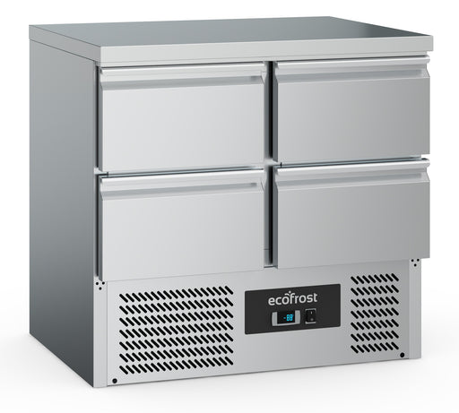 Stainless steel four drawer undercounter refrigerator with digital controls