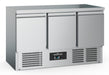 Stainless steel three door refrigerated counter with solid doors and control panel