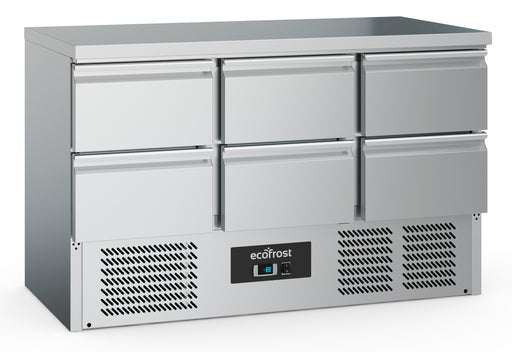 Stainless steel 6 drawer refrigerated counter with digital controls