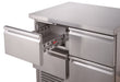 Stainless steel refrigerated drawer set for commercial kitchen counter installation
