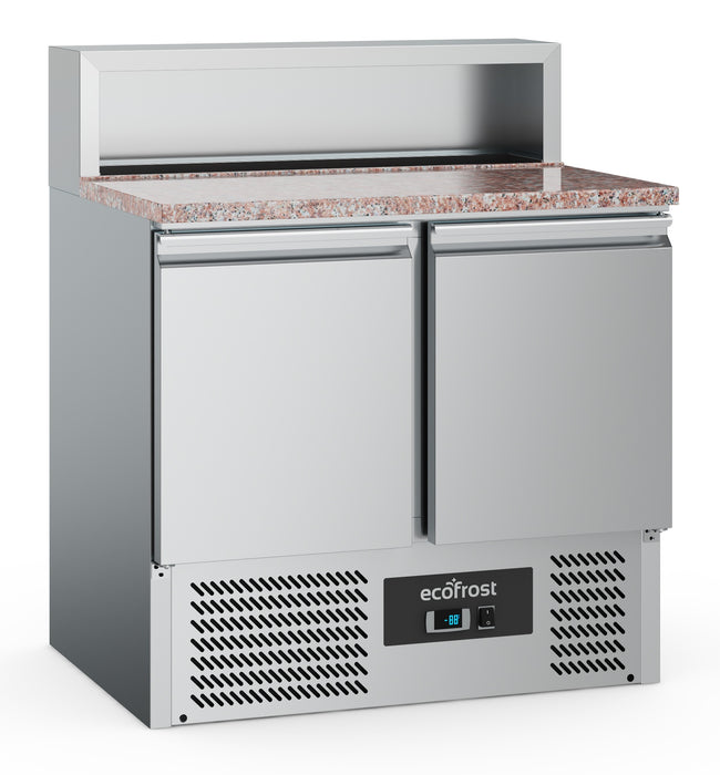 Stainless steel 2 door undercounter pizza preparation fridge with 5 GN containers