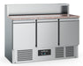 Three door stainless steel pizza prep counter with GN container capacity