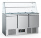 Stainless steel three door refrigerated saladette with glass doors and digital controls