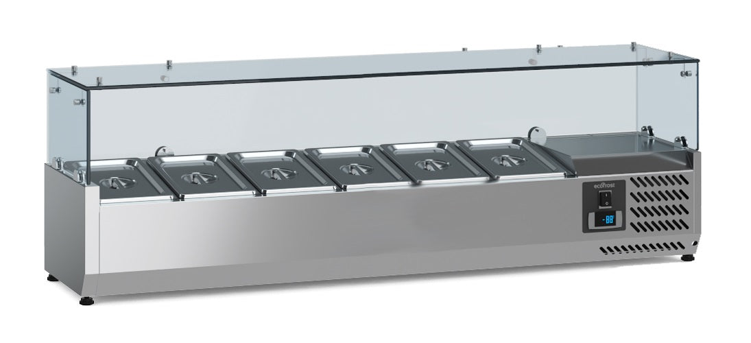 Stainless steel counter top refrigerated unit with six 1/4 gastronorm tray capacity