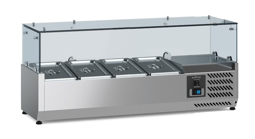 Stainless steel countertop refrigerated unit with four 1/3 gastronorm capacity