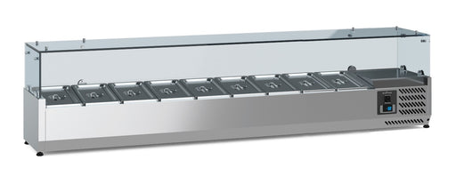 Stainless steel refrigerated countertop with nine 1/3 GN pan capacity, front view