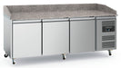Stainless steel mobile pizza counter with 3 doors and natural granite work surface