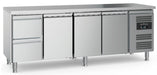 Stainless steel refrigerated counter with 3 doors and 2 drawers