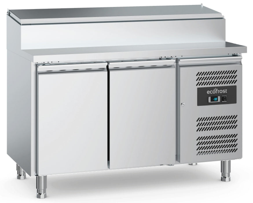 Stainless steel two door undercounter salad prep fridge with six GN container capacity
