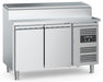 Stainless steel two door undercounter salad prep fridge with six GN container capacity