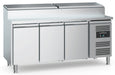Stainless steel three door undercounter saladette fridge with 1/3 GN containers