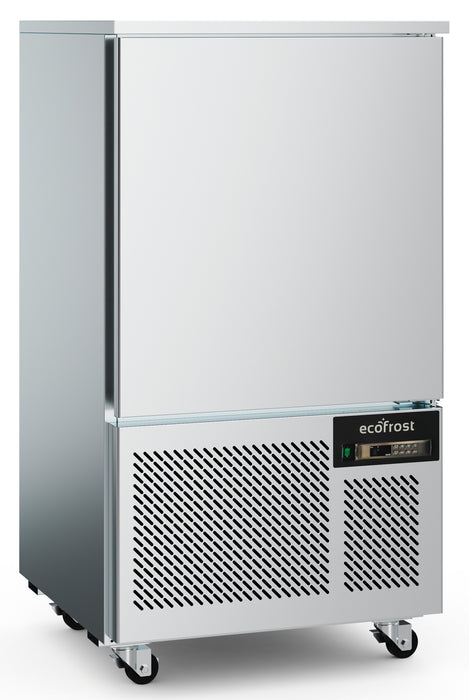 Stainless steel commercial blast chiller with right-hinged door and digital display