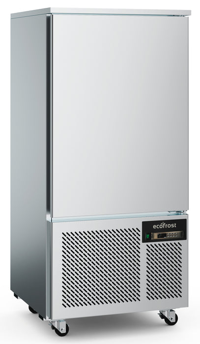 Stainless steel blast chiller with right-hinged door and digital temperature display