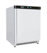 White painted steel tabletop freezer with single right-hinged door and digital display panel