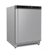 Stainless steel single door tabletop freezer with digital display and right hinge door.