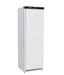 White painted steel single door upright freezer with digital display panel and handle