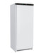 White painted steel single door upright freezer with digital temperature display