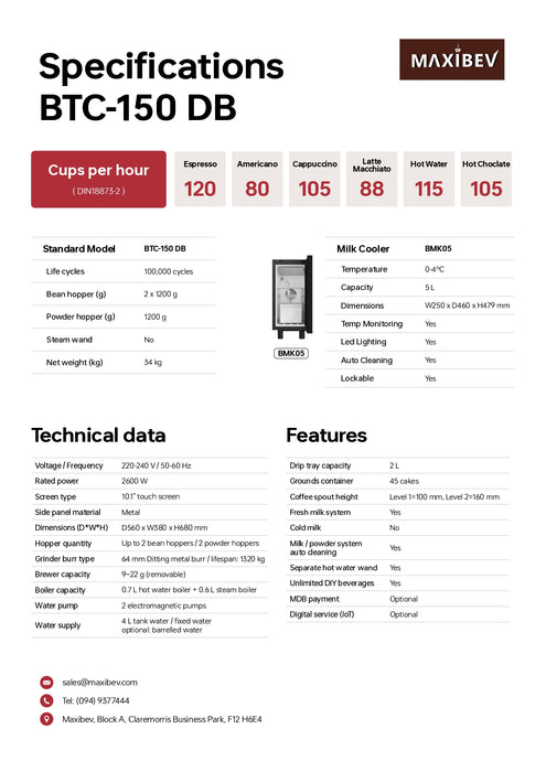 Maxibev BTC150DB – Dual Boiler Fully Automatic Coffee Machine