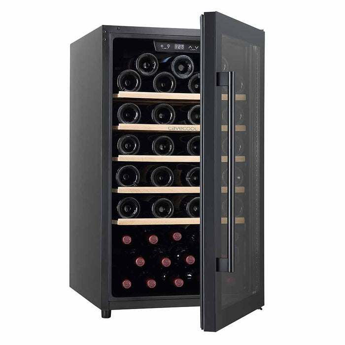 Cavecool Raw Citrine 56 bottle single zone wine cooler, interior shelving view