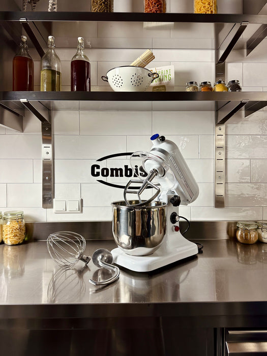 White Combisteel 7 litre tabletop planetary mixer with stainless steel bowl and accessories view 4